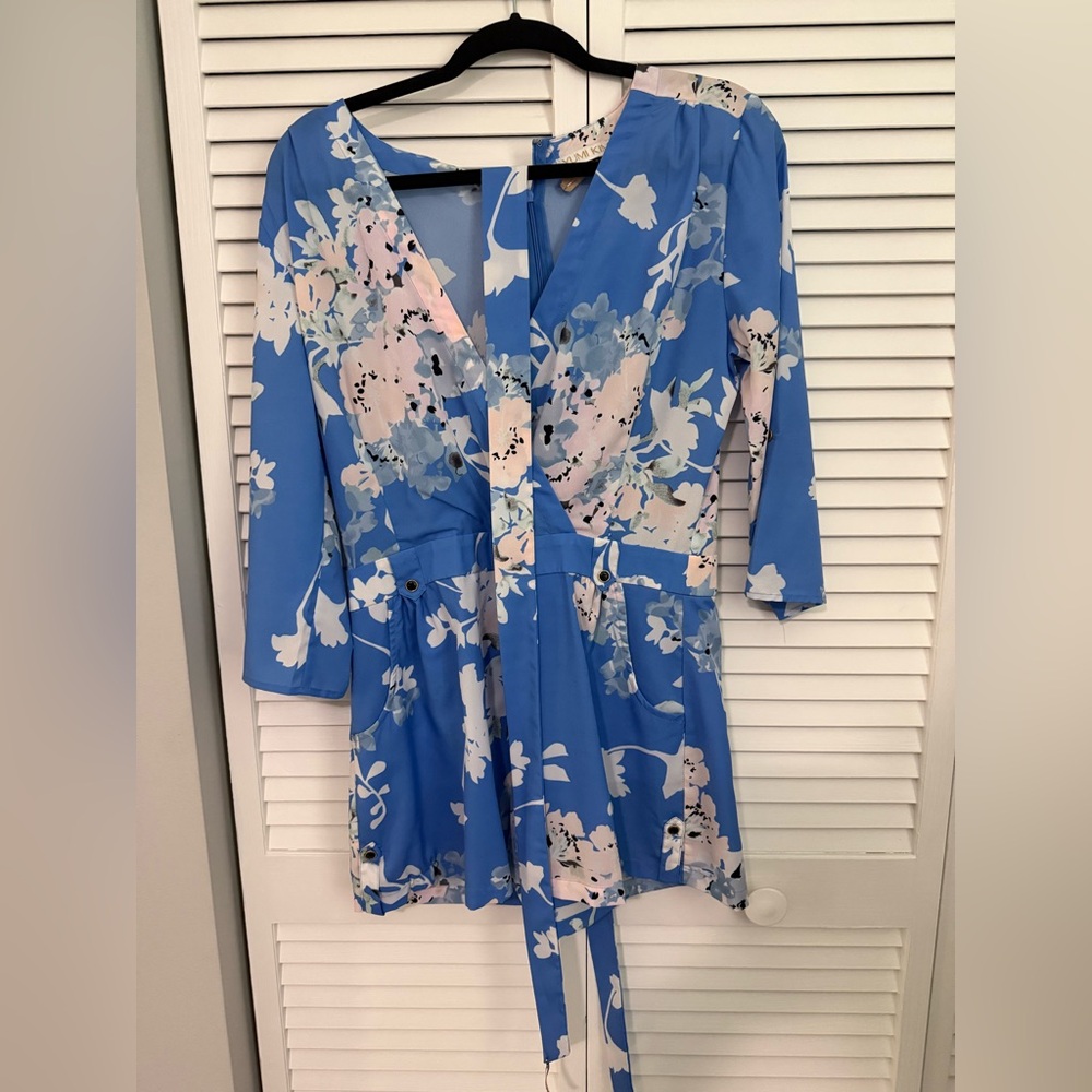 Yumi Kim Blue and Pink Floral Wrap Romper